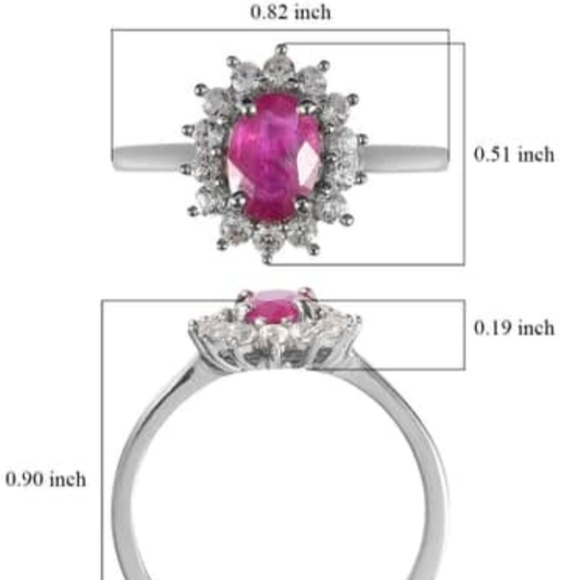 Authentic Montepuez Ruby & White Zircon Ring Platinum over 925 Sz 6! ❤️ - Picture 7 of 13